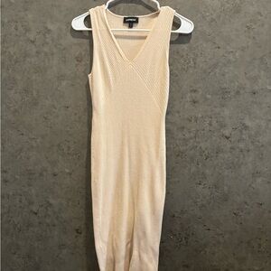 Express Beige Ribbed Midi Dress
